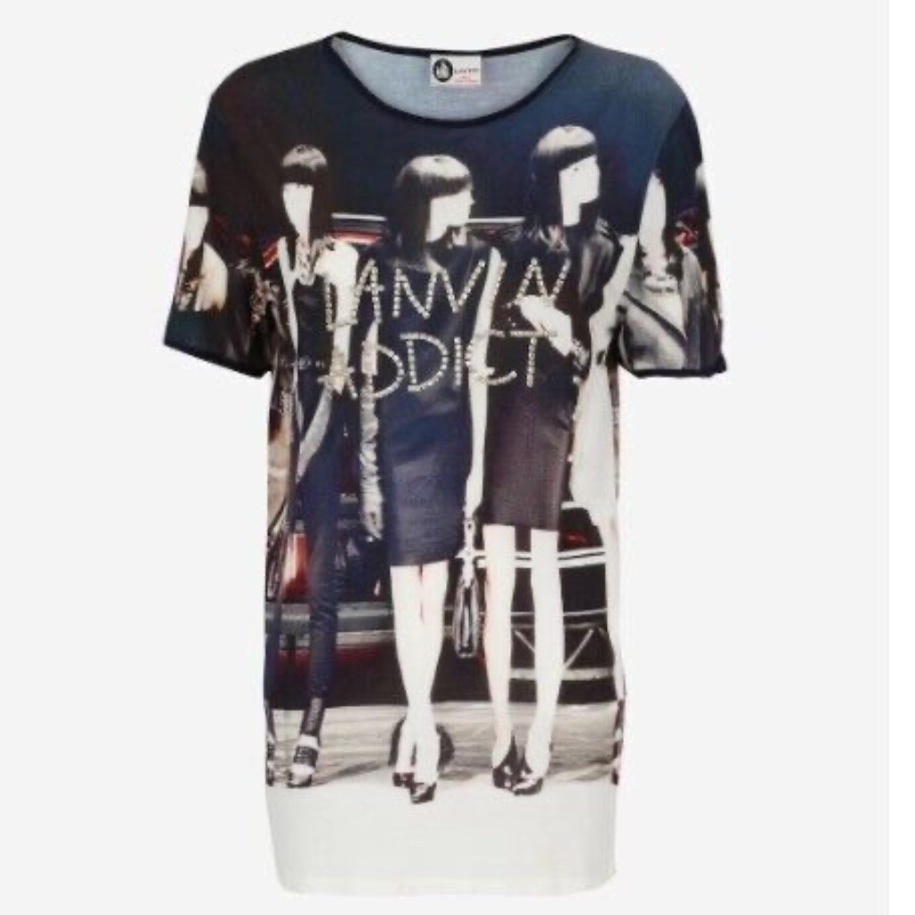 Lanvin Multicolor Short Sleeve T-Shirt W/ 'Lanvin Addict' Printed Glitter Sz S